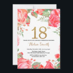 Red Floral 18th Birthday Invitation Gold Glitter<br><div class="desc">Red Floral 18th Birthday Invitation for Women. Watercolor Botanical Floral Flower. Gold Glitter. Pink Peonies Floral Flowers. Adult Birthday. For further customisation,  please click the "Customise it" button and use our design tool to modify this template.</div>
