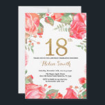 Red Floral 18th Birthday Invitation Gold Glitter<br><div class="desc">Red Floral 18th Birthday Invitation for Women. Watercolor Botanical Floral Flower. Gold Glitter. Pink Peonies Floral Flowers. Adult Birthday. For further customisation,  please click the "Customise it" button and use our design tool to modify this template.</div>