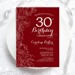 Red Floral 30th Birthday Party Invitation<br><div class="desc">Red White Floral 30th Birthday Party Invitation. Minimalist modern design featuring botanical outline drawing accents and typography script font. Simple trendy invite card perfect for a stylish female bday celebration. Can be customised to any age. Printed Zazzle invitations or instant download digital printable template.</div>