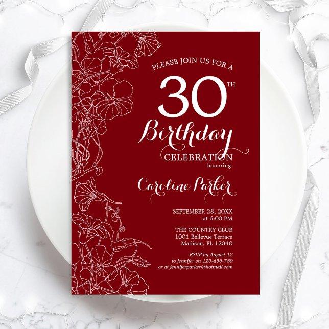 Red Floral 30th Birthday Party Invitation (Creator Uploaded)