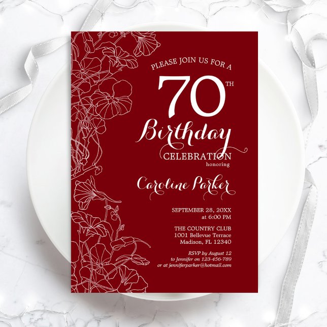 Red Floral 70th Birthday Party Invitation (Creator Uploaded)