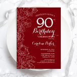 Red Floral 90th Birthday Party Invitation<br><div class="desc">Red White Floral 90th Birthday Party Invitation. Minimalist modern design featuring botanical outline drawing accents and typography script font. Simple trendy invite card perfect for a stylish female bday celebration. Can be customised to any age. Printed Zazzle invitations or instant download digital printable template.</div>