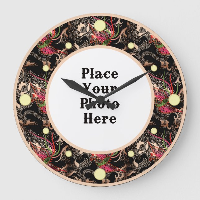 Red Floral Abstract Frame Your Photo Wall Clock (Front)