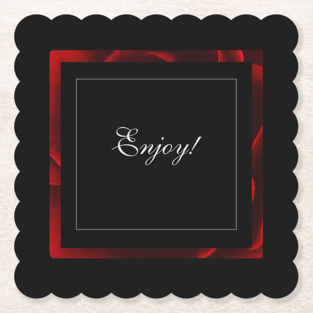 Red Floral Accent Modern  Paper Coaster (Front)