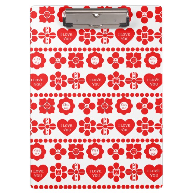 Red floral and heart pattern for Valentine's Day Clipboard (Front)