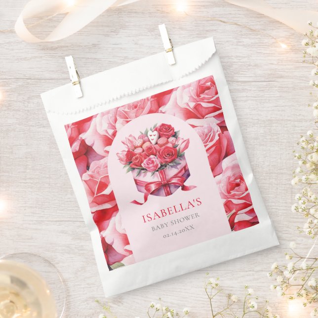 Red Floral Arch Baby Shower Personalised Favour Bags (Clipped)