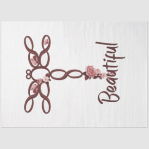 Red Floral "Beautiful" Dragonfly Design Tissue Paper