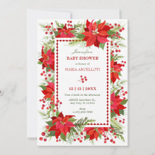 Red floral berry christmas Baby shower Invitation