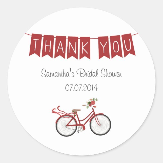 Red Floral Bicycle Bridal Shower Sticker (Front)