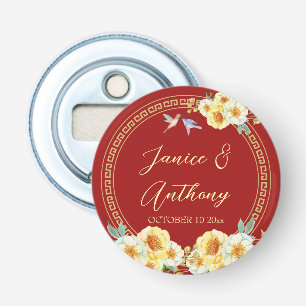 Red floral bird Chinese wedding  Bottle Opener