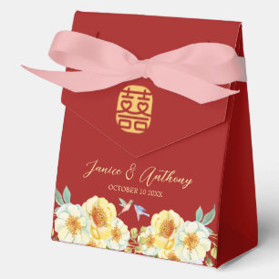 Red floral bird Chinese wedding  Favour Box