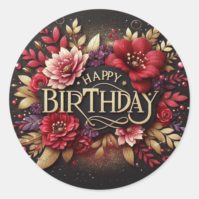 Red floral birthday sticker  (Front)