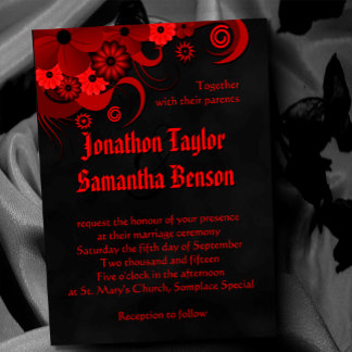Red Floral Black Chalkboard Gothic Wedding Invites