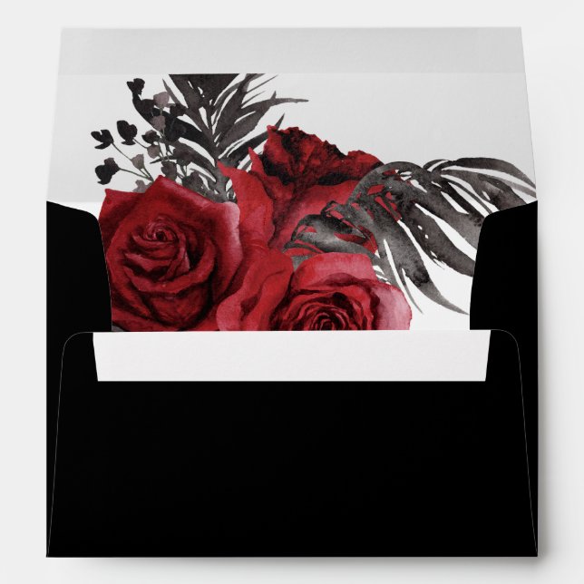 Red Floral & Black Feather - Black 2 Envelope (Back (Bottom))