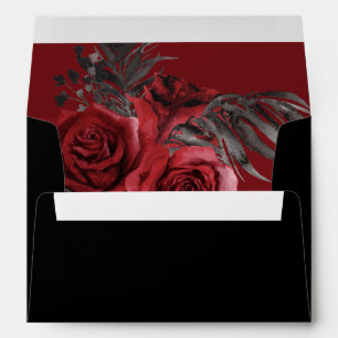 Red Floral & Black Feather - Red & Black Envelope