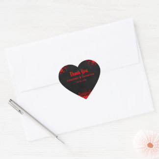 Red Floral Black Goth Heart Wedding Favour Sticker