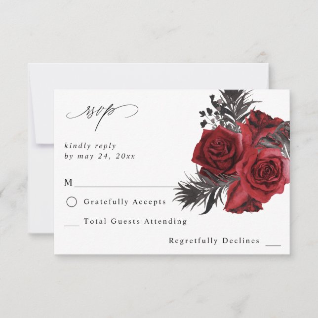 Red Floral & Black no Meal RSVP (Front)