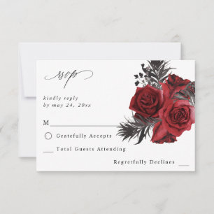 Red Floral & Black no Meal RSVP Card