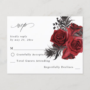 Red Floral & Black no Meal RSVP Postcard