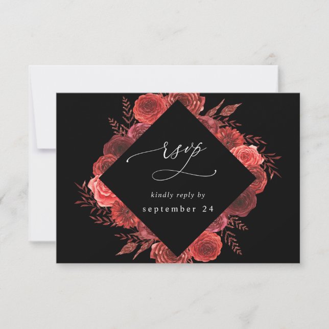 Red Floral Black w Meal RSVP 2 Card (Front)