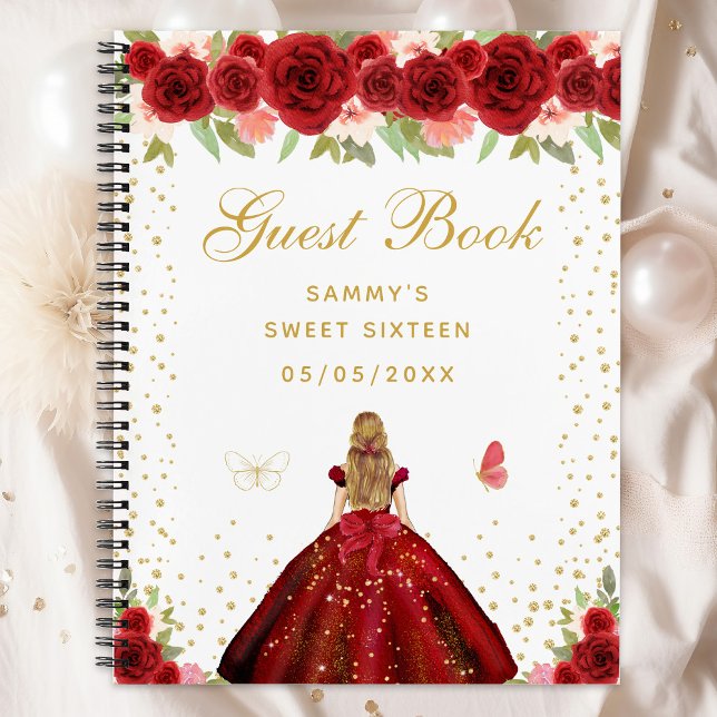 Red Floral Blonde Hair Princess Sweet Sixteen Notebook (Creator Uploaded)