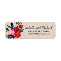 Red Floral & Blue Feathers Return Address Labels