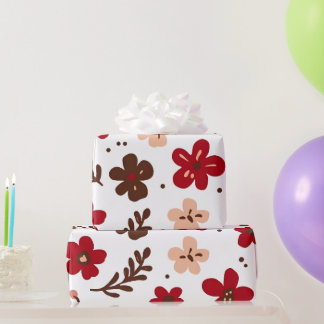 Red Floral Botanical Pattern Wrapping Paper