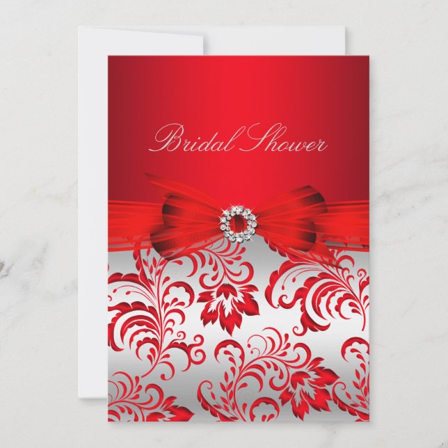 Red Floral & Bow Bridal Shower Invite (Front)