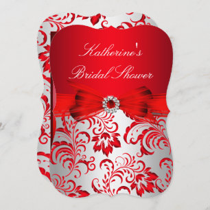 Red Floral & Bow Bridal Shower Silver Invitation