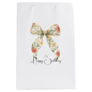 Red Floral Bows Birthday Medium Gift Bag
