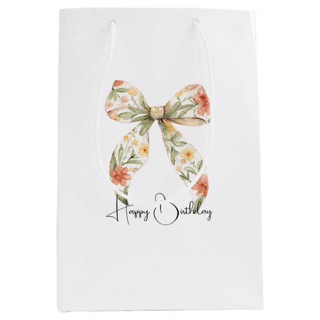 Red Floral Bows Birthday Medium Gift Bag (Front)
