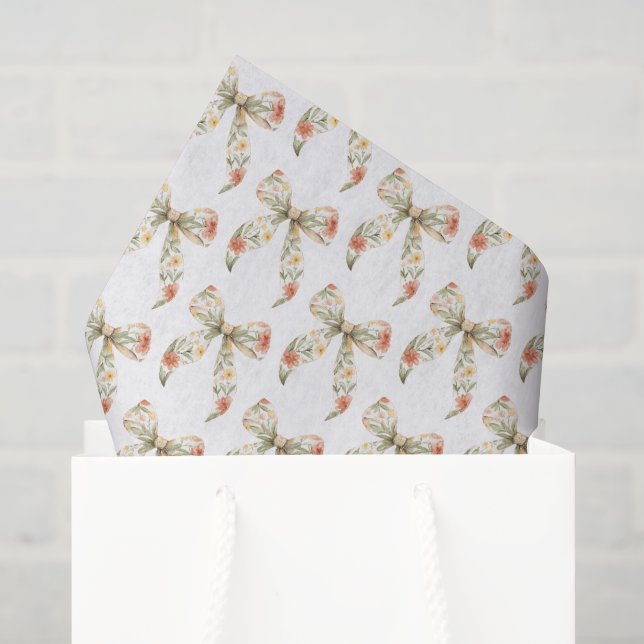 Red Floral Bows Birthday Tissue Paper (Gift Bag)