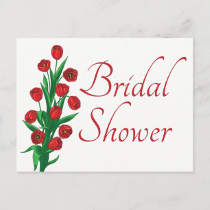 Red Floral Bridal Shower Tulip Flowers Wedding Invitation Postcard