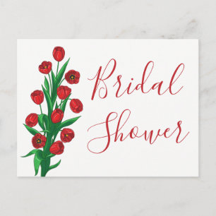 Red Floral Bridal Shower Tulip Flowers Wedding Invitation Postcard