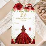 Red Floral Brown Hair Girl Happy Birthday Gift Tags<br><div class="desc">This elegant and glamourous happy birthday gift tag can be personalised with a name. The design features a beautiful princess with brown red hair and fair skin in a red ball gown. The text combines handwritten script and modern sans serif fonts for a classy and sophisticated look. The floral arrangements,...</div>