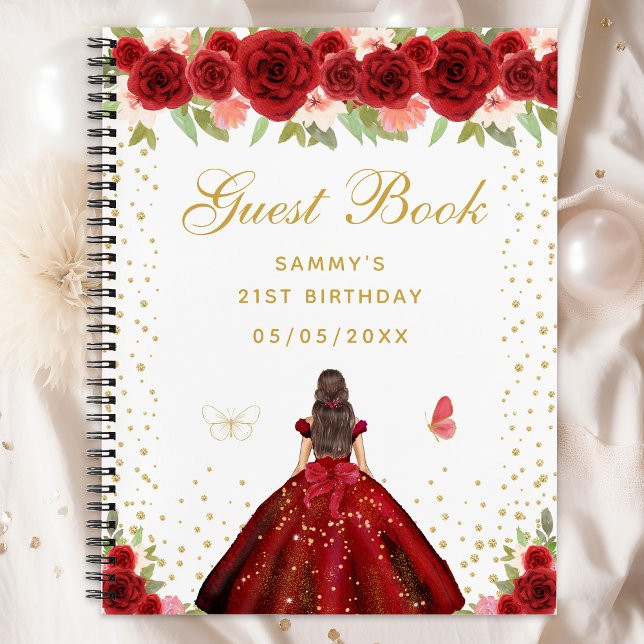 Red Floral Brunette Hair Princess Guest Book (Creator Uploaded)