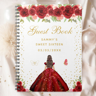 Red Floral Brunette Hair Princess Sweet Sixteen Notebook