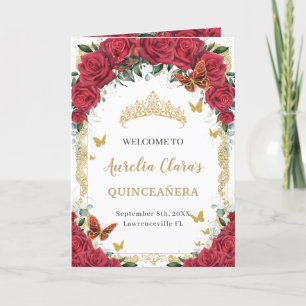 Red Floral Butterflies Quinceañera Order of Events Programme
