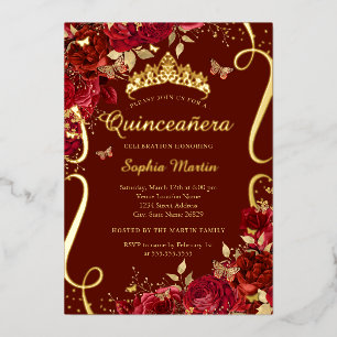 Red Floral Butterfly Elegant Quinceanera