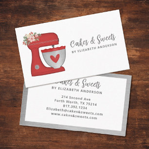 Red Floral Cake Mixer Bakery Business Card