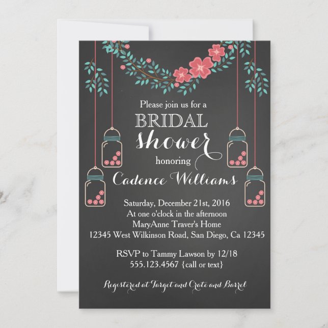 Red Floral Chalkboard Bridal Shower Invitation (Front)