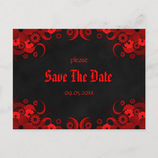 Red Floral Chalkboard Goth Save The Date Postcards