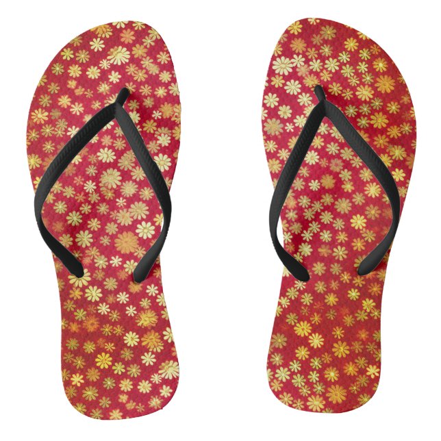 Red Floral Chiyogami Pattern Jandals (Footbed)