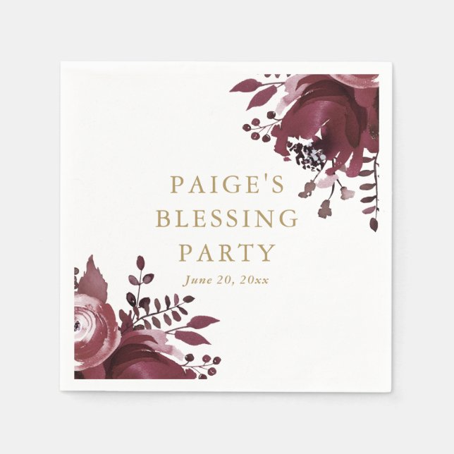 Red Floral Christian Mother and Baby Blessing Napkin (Front)
