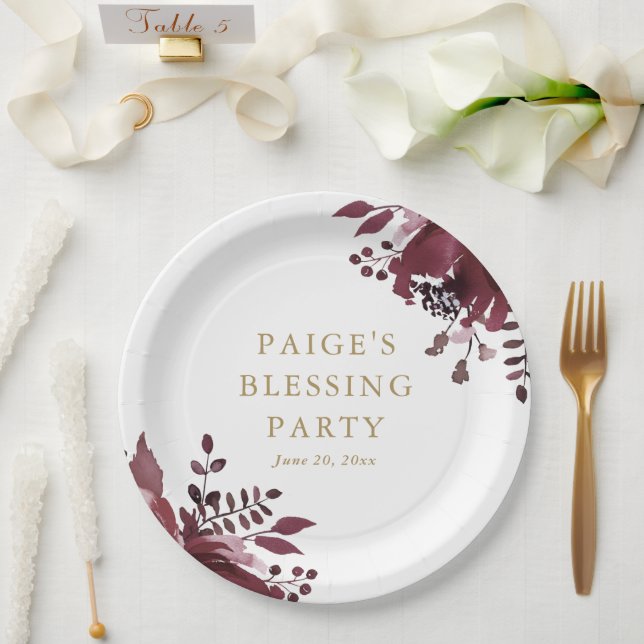 Red Floral Christian Mother and Baby Blessing Paper Plate (Wedding)