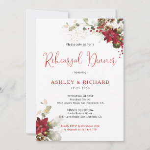 Red Floral Christmas Dinner Wedding Invitation