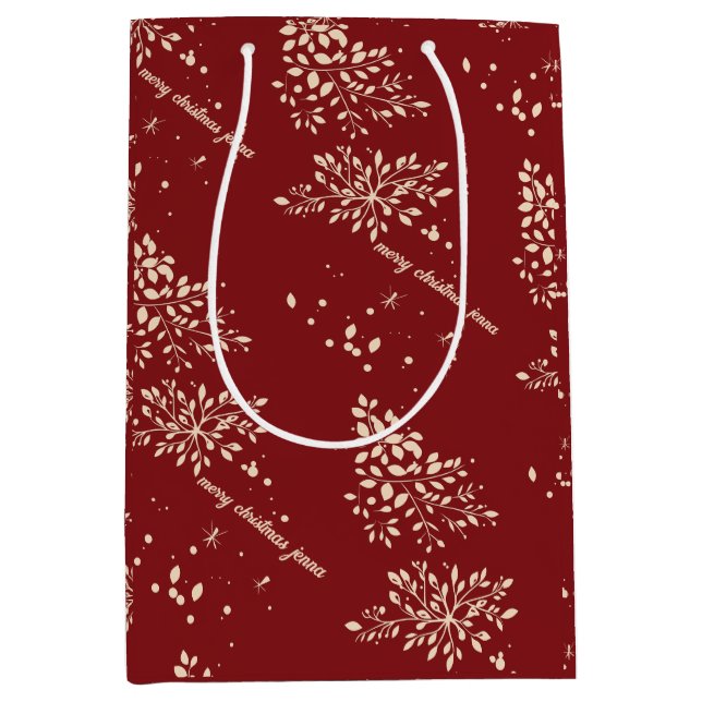 Red Floral Christmas Pattern Medium Gift Bag (Front)