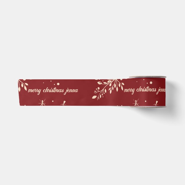 Red Floral Christmas Pattern Satin Ribbon (Front)