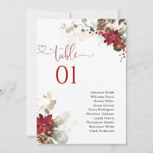 Red Floral Christmas Table Number Seating Chart