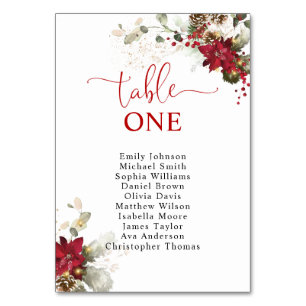 Red Floral Christmas Table Number Seating Chart